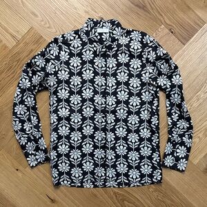 Sandro Silk Floral Black and White Button-Up Shirt